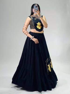black cotton poly embroidered traditional lehenga choli upto 44 3