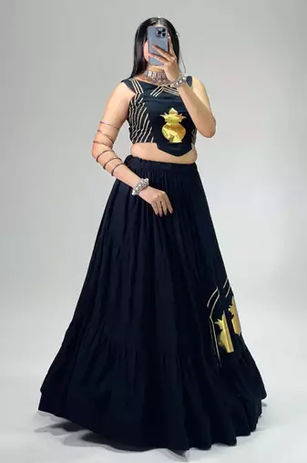 black cotton poly embroidered traditional lehenga choli upto 44