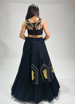 black cotton poly embroidered traditional lehenga choli upto 44 4