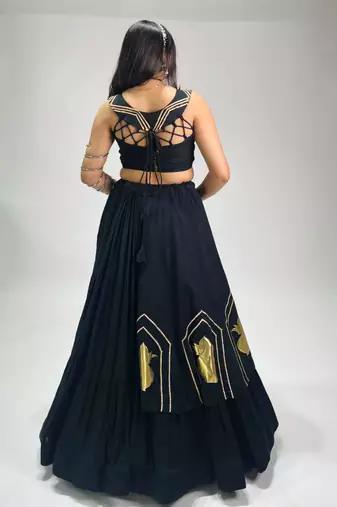 black cotton poly embroidered traditional lehenga choli upto 44