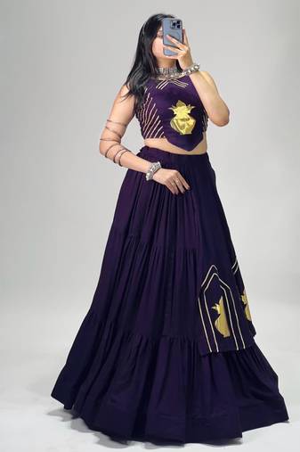 purple cotton poly embroidered traditional lehenga choli upto 44