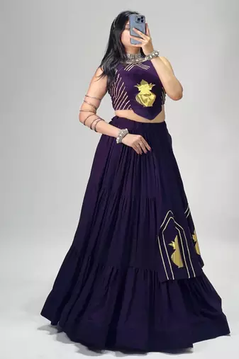 purple cotton poly embroidered traditional lehenga choli upto 44