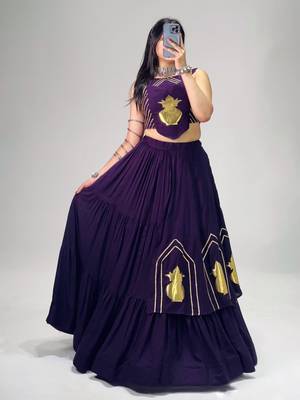 purple cotton poly embroidered traditional lehenga choli upto 44 2