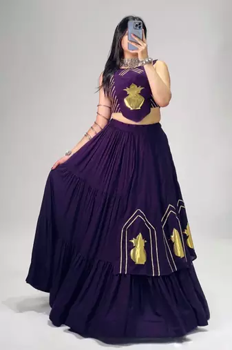 purple cotton poly embroidered traditional lehenga choli upto 44