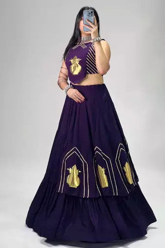 purple cotton poly embroidered traditional lehenga choli upto 44