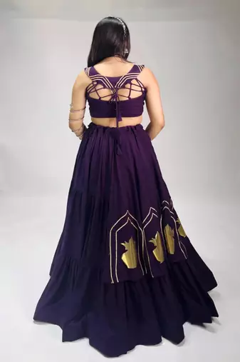 purple cotton poly embroidered traditional lehenga choli upto 44