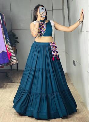 teal blue cotton poly embroidered traditional lehenga choli upto 42 2