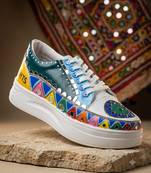 Blue hand painted artificial leather sneakers