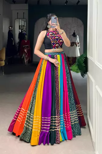 multicolor cotton poly printed traditional lehenga choli upto 42