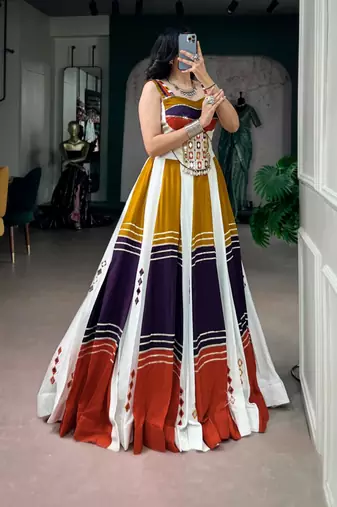 multicolor cotton poly embroidered traditional lehenga choli upto 42