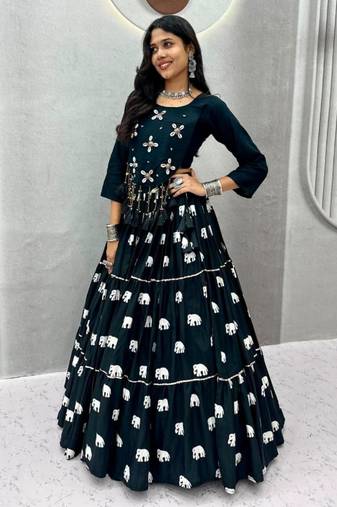 black cotton poly embroidered traditional lehenga choli upto 44