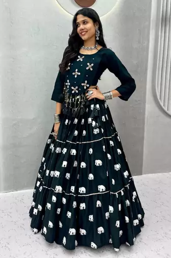black cotton poly embroidered traditional lehenga choli upto 44
