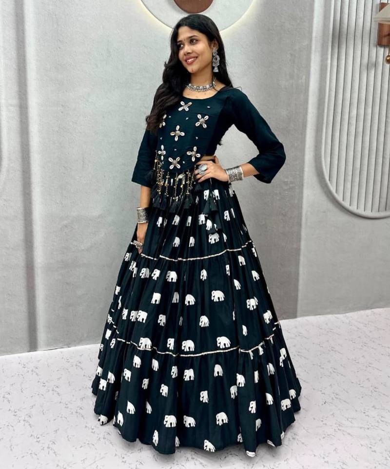 black cotton poly embroidered traditional lehenga choli upto 44