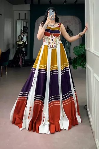 multicolor cotton poly embroidered traditional lehenga choli upto 42