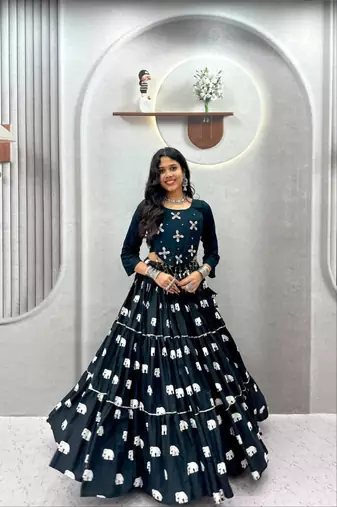 black cotton poly embroidered traditional lehenga choli upto 44