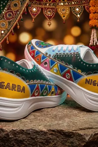 Blue hand painted artificial leather sneakers