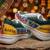 Blue hand painted artificial leather sneakers