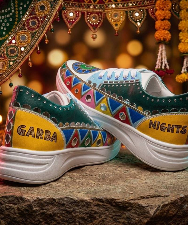 Blue hand painted artificial leather sneakers