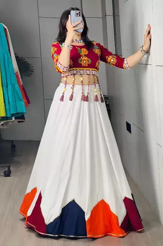 white cotton poly plain traditional lehenga choli upto 44