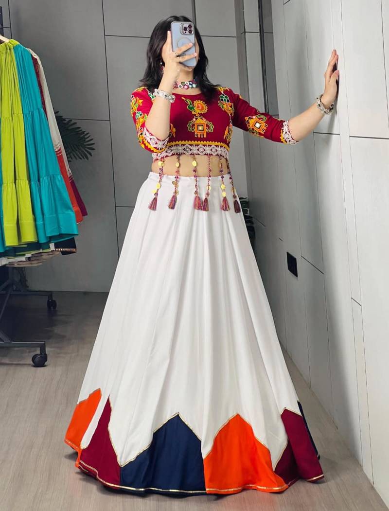 white cotton poly plain traditional lehenga choli upto 44