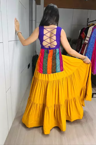 dark yellow cotton poly plain traditional lehenga choli upto 44