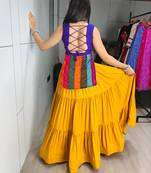 dark yellow cotton poly plain traditional lehenga choli upto 44