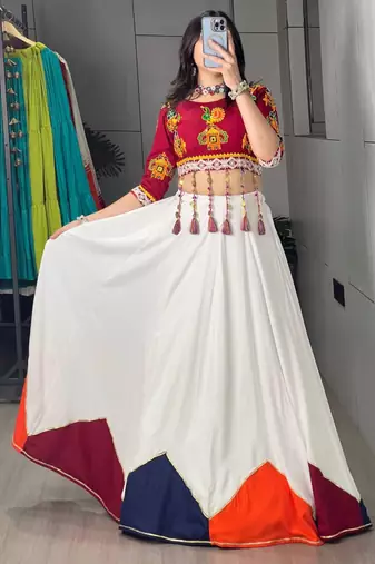 white cotton poly plain traditional lehenga choli upto 44