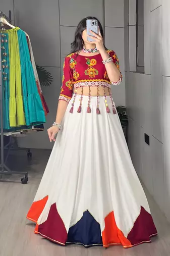 white cotton poly plain traditional lehenga choli upto 44