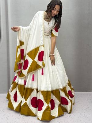white cotton poly embroidered traditional lehenga choli upto 44 2