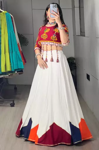 white cotton poly plain traditional lehenga choli upto 44