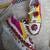 Pink and yellow printed artificial leather sneakers