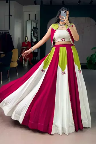 multicolor cotton poly embroidered traditional lehenga choli upto 42