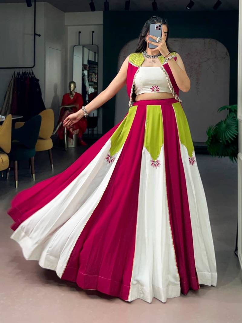multicolor cotton poly embroidered traditional lehenga choli upto 42