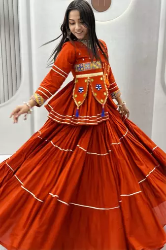 orange cotton poly embroidered traditional lehenga choli upto 44