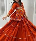 orange cotton poly embroidered traditional lehenga choli upto 44