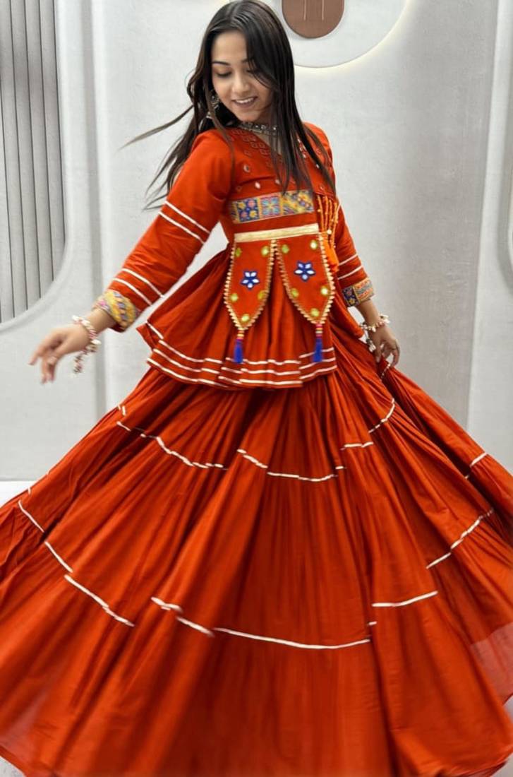 orange cotton poly embroidered traditional lehenga choli upto 44