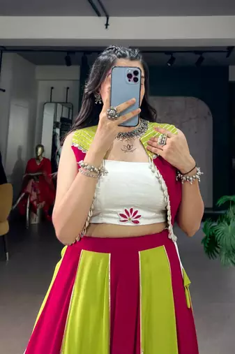 multicolor cotton poly embroidered traditional lehenga choli upto 42