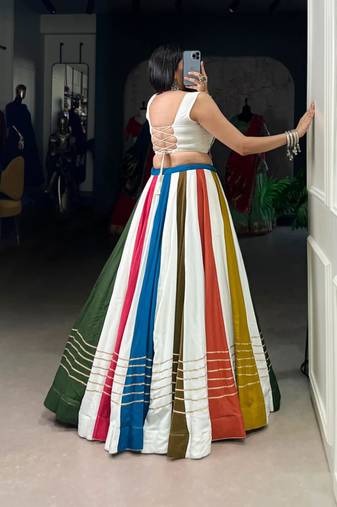 multicolor cotton poly embroidered traditional lehenga choli upto 42