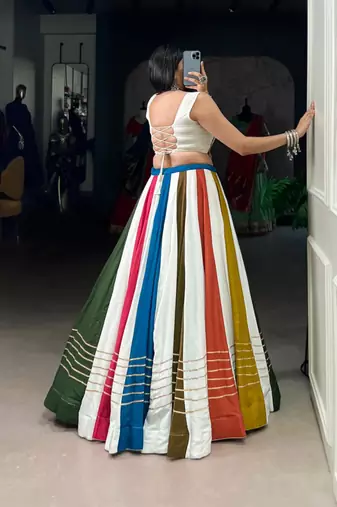 multicolor cotton poly embroidered traditional lehenga choli upto 42