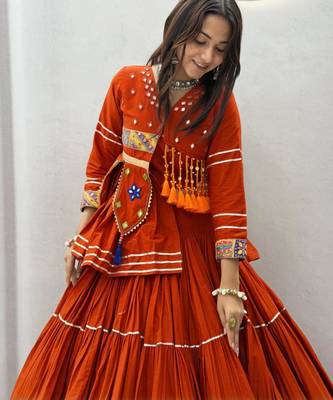 orange cotton poly embroidered traditional lehenga choli upto 44 2