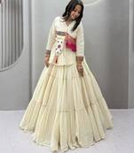 off white cotton poly embroidered traditional lehenga choli upto 44