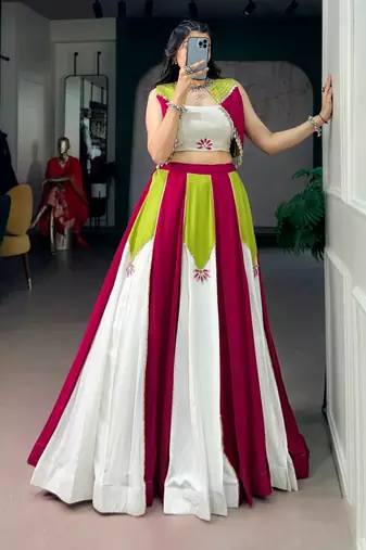 multicolor cotton poly embroidered traditional lehenga choli upto 42