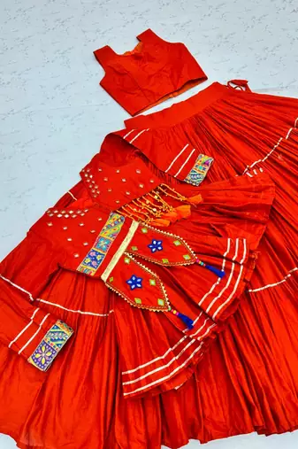 orange cotton poly embroidered traditional lehenga choli upto 44