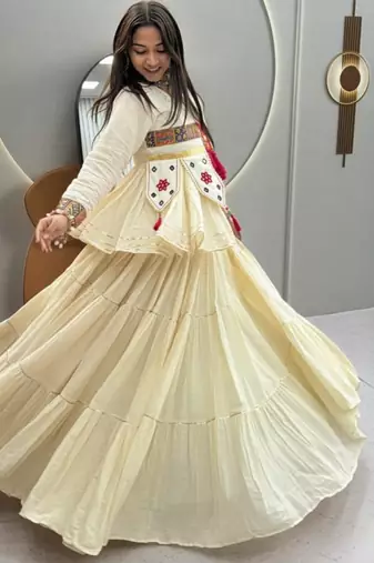 off white cotton poly embroidered traditional lehenga choli upto 44