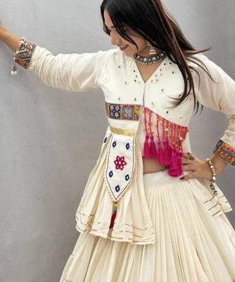 off white cotton poly embroidered traditional lehenga choli upto 44 3
