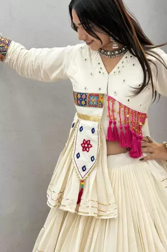 off white cotton poly embroidered traditional lehenga choli upto 44