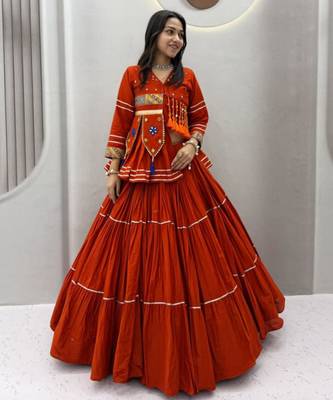 orange cotton poly embroidered traditional lehenga choli upto 44 4