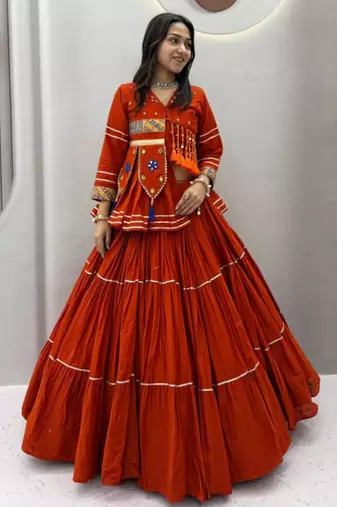 orange cotton poly embroidered traditional lehenga choli upto 44