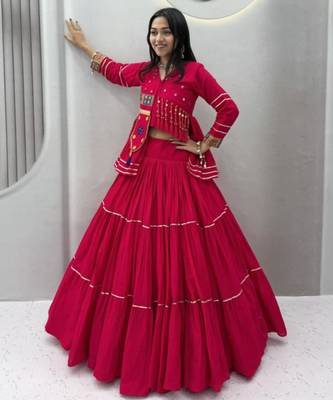 rani pink cotton poly embroidered traditional lehenga choli upto 44 1