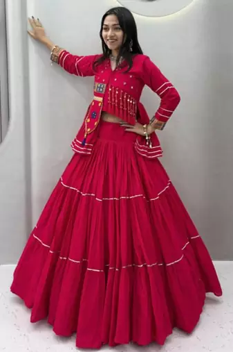 rani pink cotton poly embroidered traditional lehenga choli upto 44